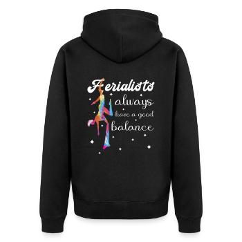 Aerial Silk Akrobatik Circus Aerialist - Unisex Premium Bio Zip Hoodie - Schwarz - Hinten - Nico (187cm)