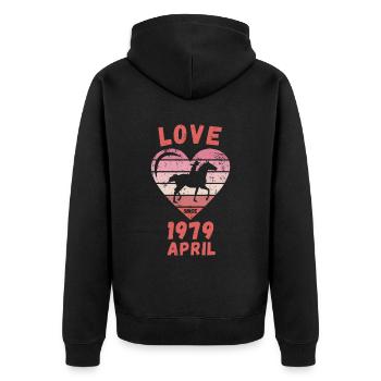Amour équitation anniversaire avril 1979 - Veste à capuche bio Premium Unisexe - noir - Dos - Nico (187cm)