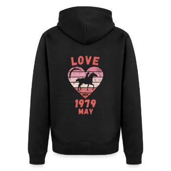 Love Horse Riding Birthday May 1979 - Unisex Premium Organic Zip Hoodie - black - Back - Nico (187cm)