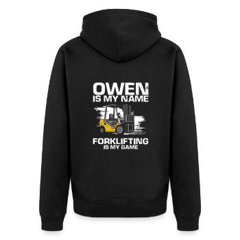 Warehouse drivers and warehouse workers for forklifts - Unisex Premium Organic Zip Hoodie - black - Back - Nico (187cm)