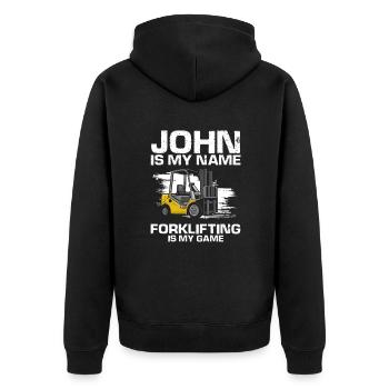Gabelstaplerfahrer und Lagerhaus Gabestaplerfahrer - Unisex Premium Bio Zip Hoodie - Schwarz - Hinten - Nico (187cm)