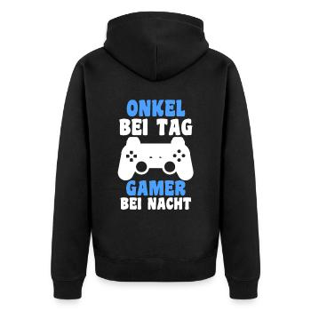 Patenonkel Gamer Zocker Pate Onkel - Unisex Premium Bio Zip Hoodie - Schwarz - Hinten - Nico (187cm)