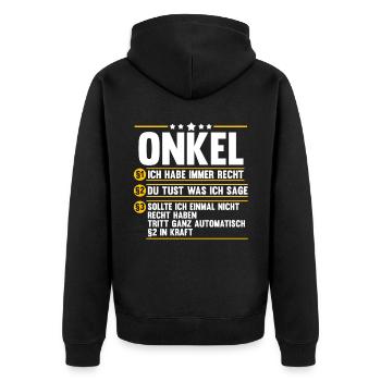 Patenonkel Pate Onkel - Unisex Premium Bio Zip Hoodie - Schwarz - Hinten - Nico (187cm)