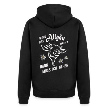 Wenn das Allgäu ruft lustiger Spruch - Unisex Premium Bio Zip Hoodie - Schwarz - Hinten - Nico (187cm)