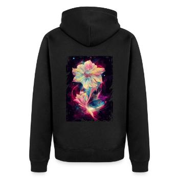 Himmlische Blütenraum Nachthimmel Aquarell Galaxie - Unisex Premium Bio Zip Hoodie - Schwarz - Hinten - Nico (187cm)