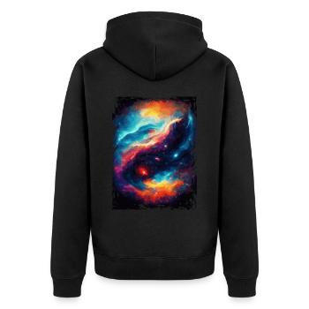 Space Galaxy Aquarell Nebel Muster - Unisex Premium Bio Zip Hoodie - Schwarz - Hinten - Nico (187cm)