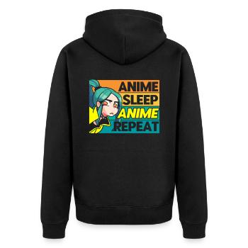 Anime Sleep Anime Repeat - Unisex Premium Organic Zip Hoodie - black - Back - Nico (187cm)