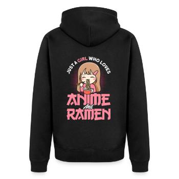 Just A Girl Who Loves Anime And Ramen - Unisex Premium Bio Zip Hoodie - Schwarz - Hinten - Nico (187cm)