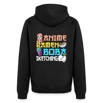 Anime Ramen Boba Sketching - Unisex Premium Organic Zip Hoodie - black - Back - Nico (187cm)