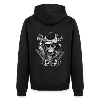 Dark Biker Skull Rockabilly Greaser 50s Ästhetik - Unisex Premium Bio Zip Hoodie - Schwarz - Hinten - Nico (187cm)