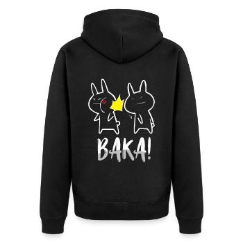Anime Merch - Baka - Unisex Premium Bio Zip Hoodie - Schwarz - Hinten - Nico (187cm)