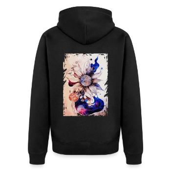 Himmlisch Blumenblumenraum Aquarell Galaxy Boho - Unisex Premium Bio Zip Hoodie - Schwarz - Hinten - Nico (187cm)