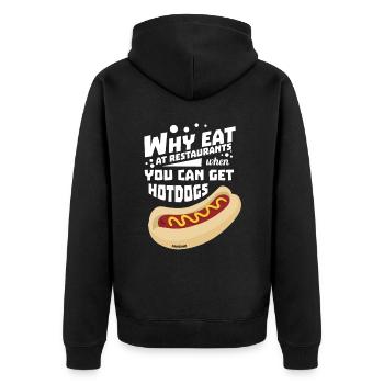 délicieux hot-dog à la moutarde dans un petit pain - Veste à capuche bio Premium Unisexe - noir - Dos - Nico (187cm)