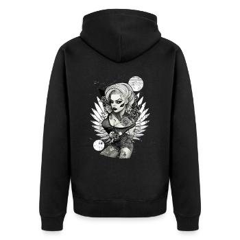 Pin auf Zombie -Mädchen dunkle Rockabilly 50er äst - Unisex Premium Bio Zip Hoodie - Schwarz - Hinten - Nico (187cm)