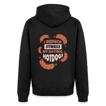 Eating hot dogs reduces stress - Unisex Premium Organic Zip Hoodie - black - Back - Nico (187cm)