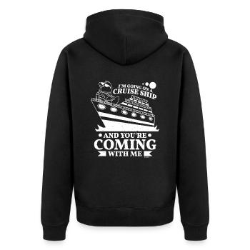 du kommst mit mir auf eine Kreuzfahrt - Unisex Premium Bio Zip Hoodie - Schwarz - Hinten - Nico (187cm)