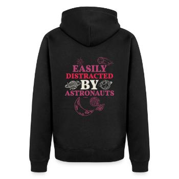 einfach abgelenkt durch Astronauten - Unisex Premium Bio Zip Hoodie - Schwarz - Hinten - Nico (187cm)