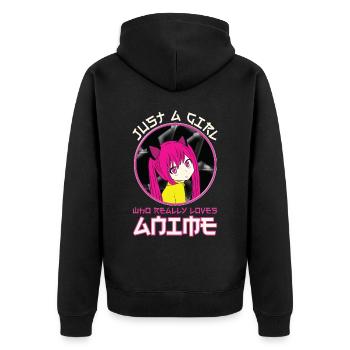 Just A Girl Who Really Loves Anime - Unisex Premium Bio Zip Hoodie - Schwarz - Hinten - Nico (187cm)
