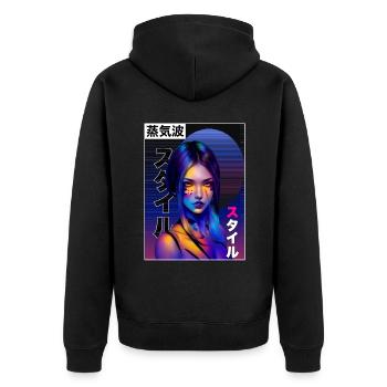 Japanisches Vaporwellen -Ästhetikmädchen Tokyo Str - Unisex Premium Bio Zip Hoodie - Schwarz - Hinten - Nico (187cm)