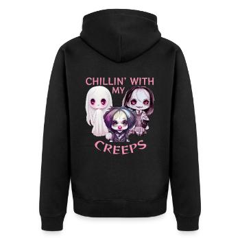 Chillin mit meinem Creeps Horror Chibi Anime Hallo - Unisex Premium Bio Zip Hoodie - Schwarz - Hinten - Nico (187cm)