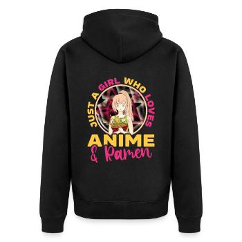 Just A Girl Who Loves Anime and Ramen - Unisex Premium Bio Zip Hoodie - Schwarz - Hinten - Nico (187cm)