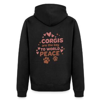 Corgi Key to World Freedom - Unisex Premium Organic Zip Hoodie - black - Back - Nico (187cm)