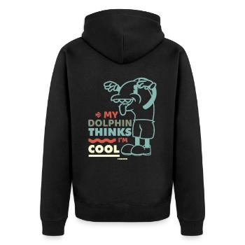 Delfin - Unisex Premium Bio Zip Hoodie - Schwarz - Hinten - Nico (187cm)