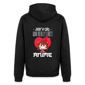 Just A Girl Who Really Loves Anime - Unisex Premium Bio Zip Hoodie - Schwarz - Hinten - Nico (187cm)