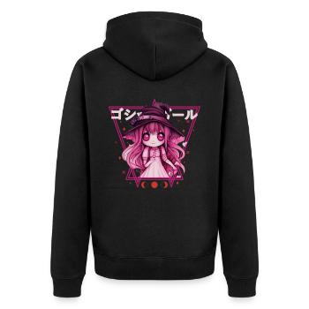 Kawaii Pastell Goth Witch Anime Chibi Vaporwave - Unisex Premium Bio Zip Hoodie - Schwarz - Hinten - Nico (187cm)