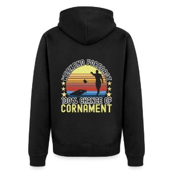 Cornhole Spieler Cornhole Board - Unisex Premium Bio Zip Hoodie - Schwarz - Hinten - Nico (187cm)