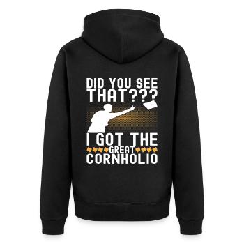 Cornhole Spieler Cornhole Board - Unisex Premium Bio Zip Hoodie - Schwarz - Hinten - Nico (187cm)