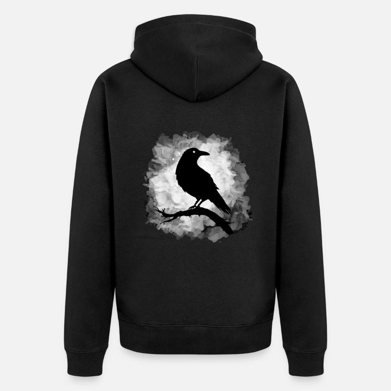 Rabe Krähe Mondschein Düster - Unisex Premium Bio Zip Hoodie - Schwarz