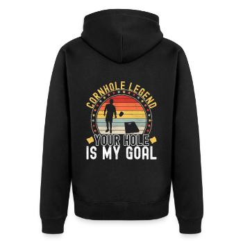 Cornhole Spieler Cornhole Board - Unisex Premium Bio Zip Hoodie - Schwarz - Hinten - Nico (187cm)