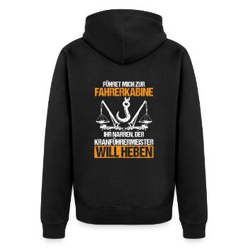 Der Kranführermeister will heben - Unisex Premium Bio Zip Hoodie - Schwarz - Hinten - Nico (187cm)