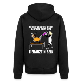 Tierärztin Tierarztpraxis Tiermedizin - Unisex Premium Bio Zip Hoodie - Schwarz - Hinten - Nico (187cm)