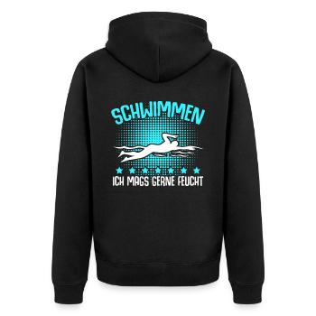 Schwimmen Schwimmer Schwimmtrainer - Unisex Premium Bio Zip Hoodie - Schwarz - Hinten - Nico (187cm)