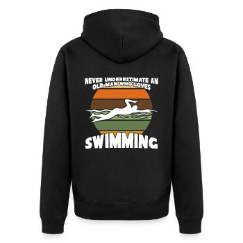 Schwimmer alter Mann Schwimmtrainer - Unisex Premium Bio Zip Hoodie - Schwarz - Hinten - Nico (187cm)