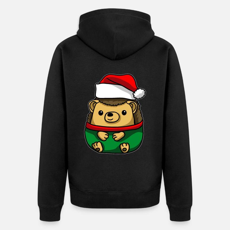 Igel mit Christmas Sweater - Unisex Premium Bio Zip Hoodie - Schwarz