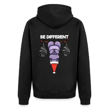 Be Different Nilpferd Fledermaus Weihnachtsmann - Unisex Premium Bio Zip Hoodie - Schwarz - Hinten - Nico (187cm)