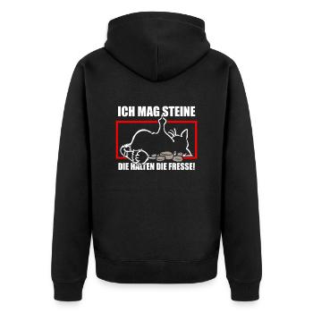 Ich mag Steine die halten die Fresse - Unisex Premium Bio Zip Hoodie - Schwarz - Hinten - Nico (187cm)