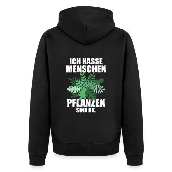 Ich hasse Menschen Pflanzen sind OK Zimmerpflanze - Unisex Premium Bio Zip Hoodie - Schwarz - Hinten - Nico (187cm)