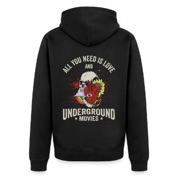 Underground Film, Independent Cinema, Horror - Unisex Premium Bio Zip Hoodie - Schwarz - Hinten - Nico (187cm)