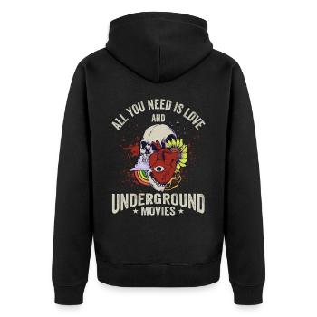 Underground Film, Independent Cinema, Horror - Unisex Premium Bio Zip Hoodie - Schwarz - Hinten - Nico (187cm)