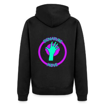 signature move face palm violett blue - Unisex Premium Bio Zip Hoodie - Schwarz - Hinten - Nico (187cm)