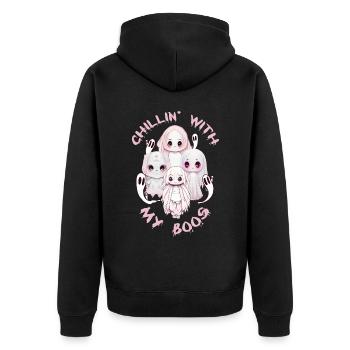 Chillin Boos Halloween Kawaii Anime Geist - Unisex Premium Bio Zip Hoodie - Schwarz - Hinten - Nico (187cm)