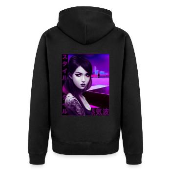 Japanische Dampfwelle Anime Gothic Girl Tattoo wei - Unisex Premium Bio Zip Hoodie - Schwarz - Hinten - Nico (187cm)