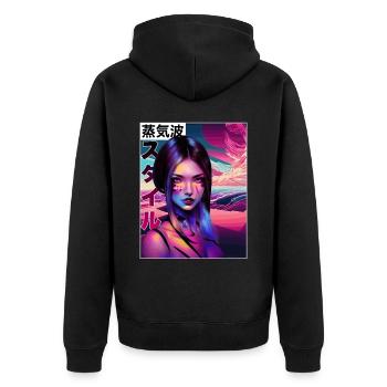 Buntes Anime Girl Japanische Vaporwave -Ästhetik - Unisex Premium Bio Zip Hoodie - Schwarz - Hinten - Nico (187cm)