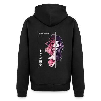 Kleine Hexe Kawaii Chibi Pastell Goth Japanische Ä - Unisex Premium Bio Zip Hoodie - Schwarz - Hinten - Nico (187cm)