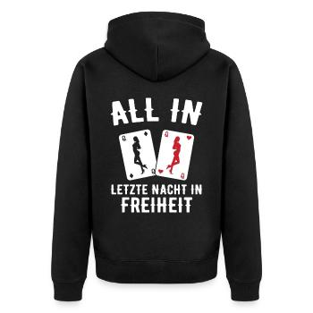 Poltern JGA Mann Bräutigam Junggesellenabschied - Unisex Premium Bio Zip Hoodie - Schwarz - Hinten - Nico (187cm)
