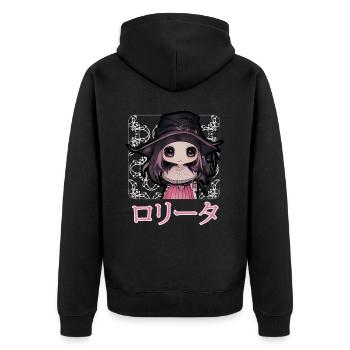 Gothic Lolita Hexe Japanisch Chibi Anime Pastell G - Unisex Premium Bio Zip Hoodie - Schwarz - Hinten - Nico (187cm)